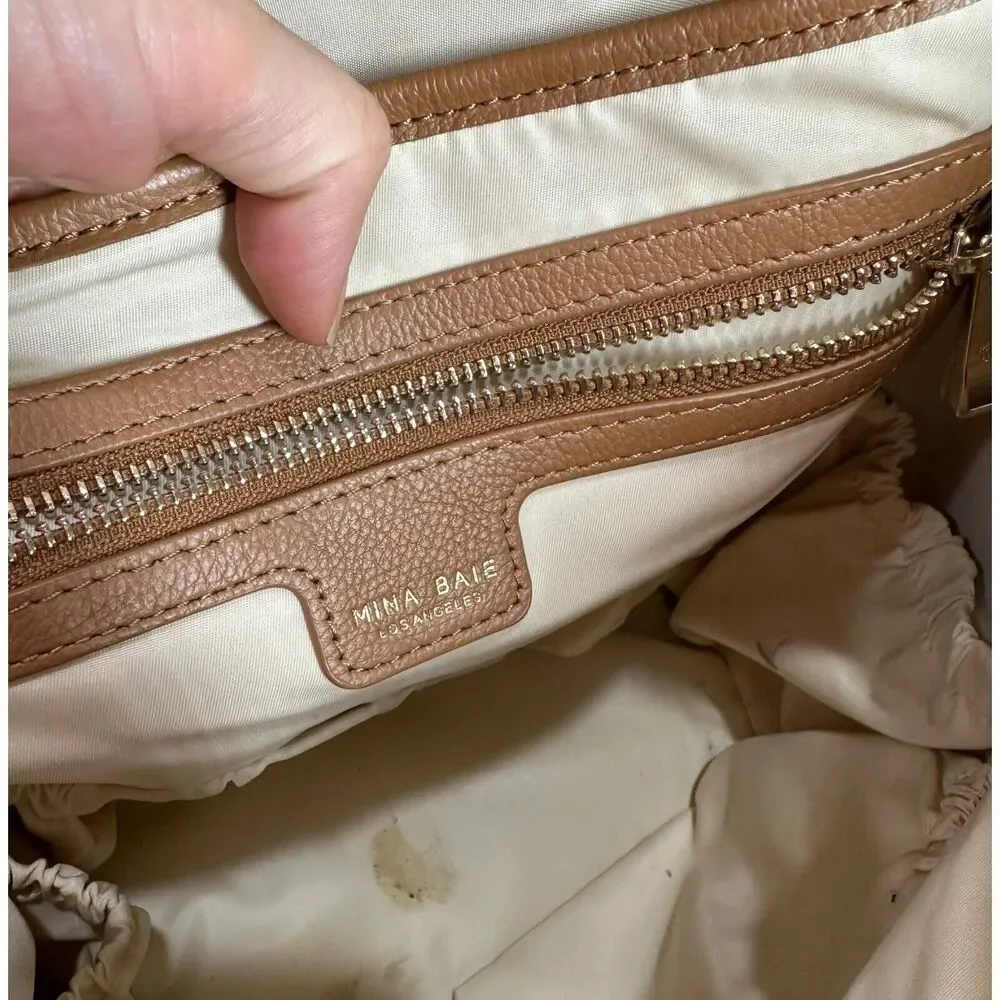 Mina Baie Harper Backpack Diaper Bag Brown Cognac Leather $319 MSRP